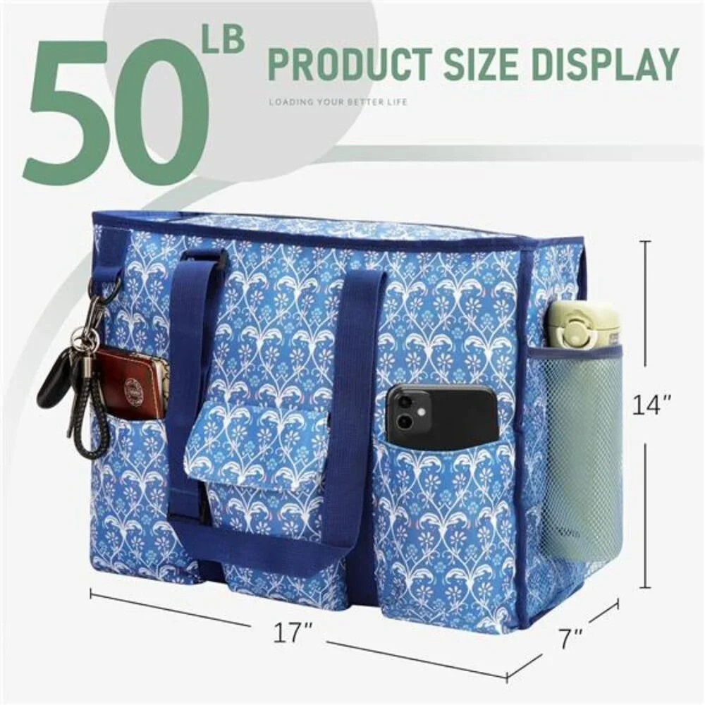 Large Utility Tote Bag for Women, Zip-Top Teachers Tote Bag with 12